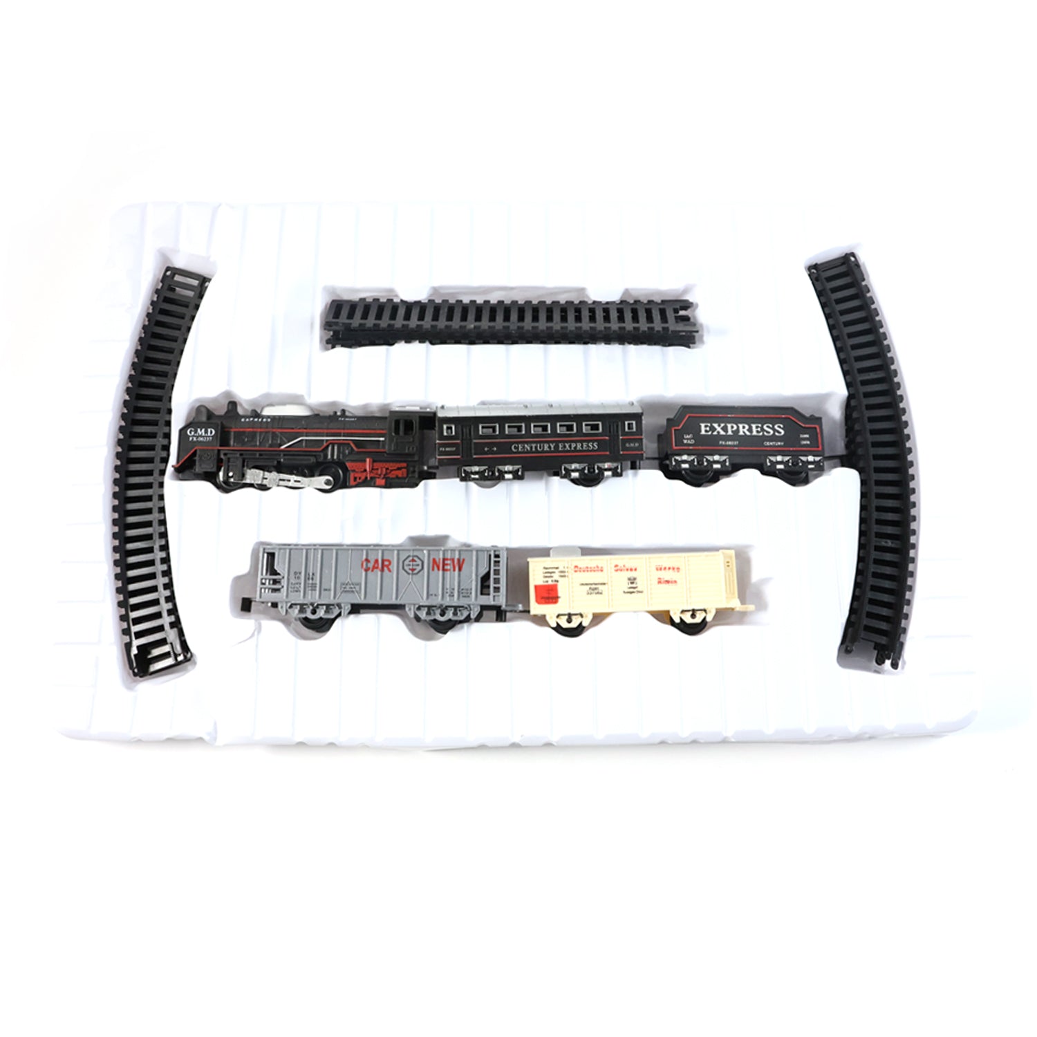 Classic style express toy train with four colorful carriages