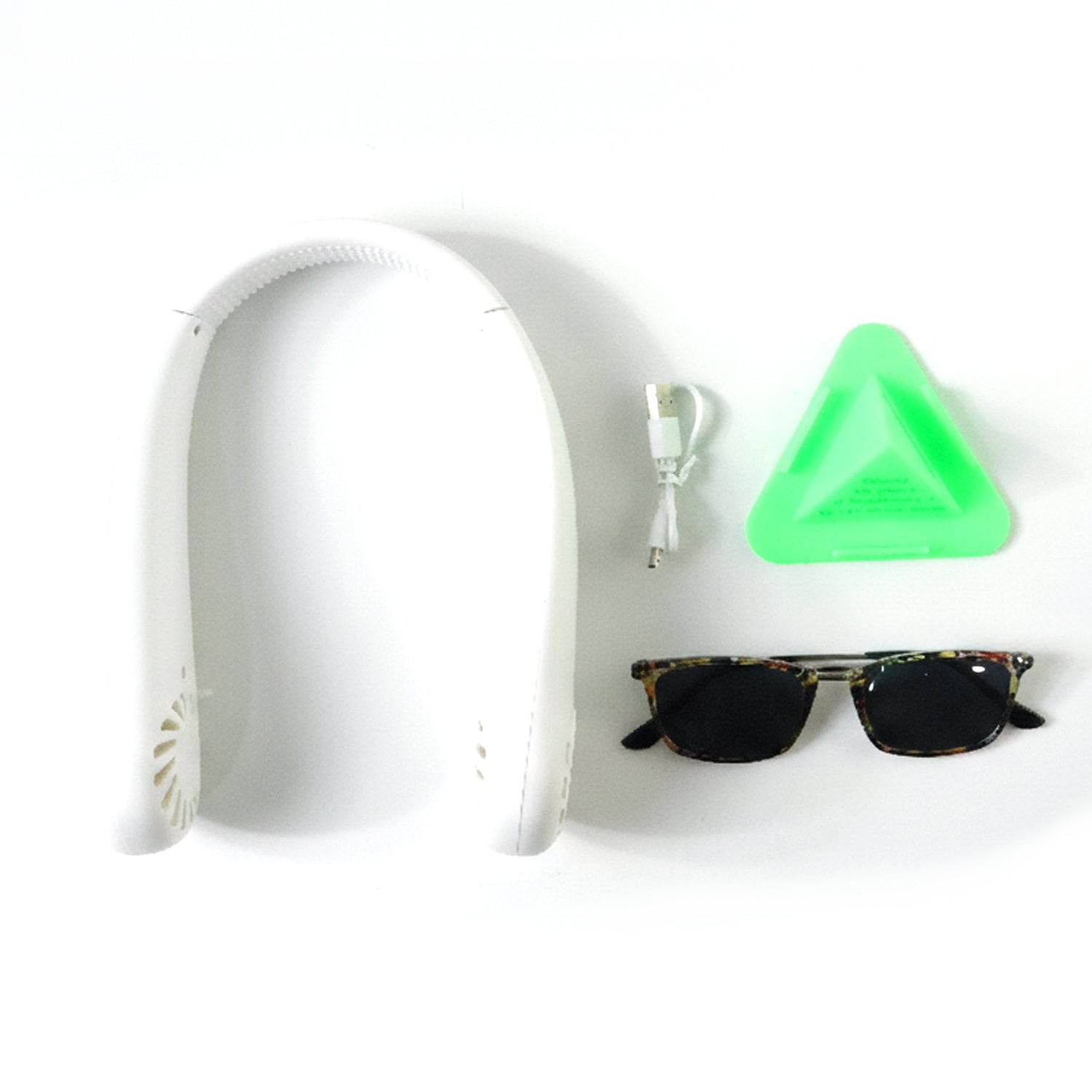 Wearable neck fan set with foldable mobile stand for hands-free phone use