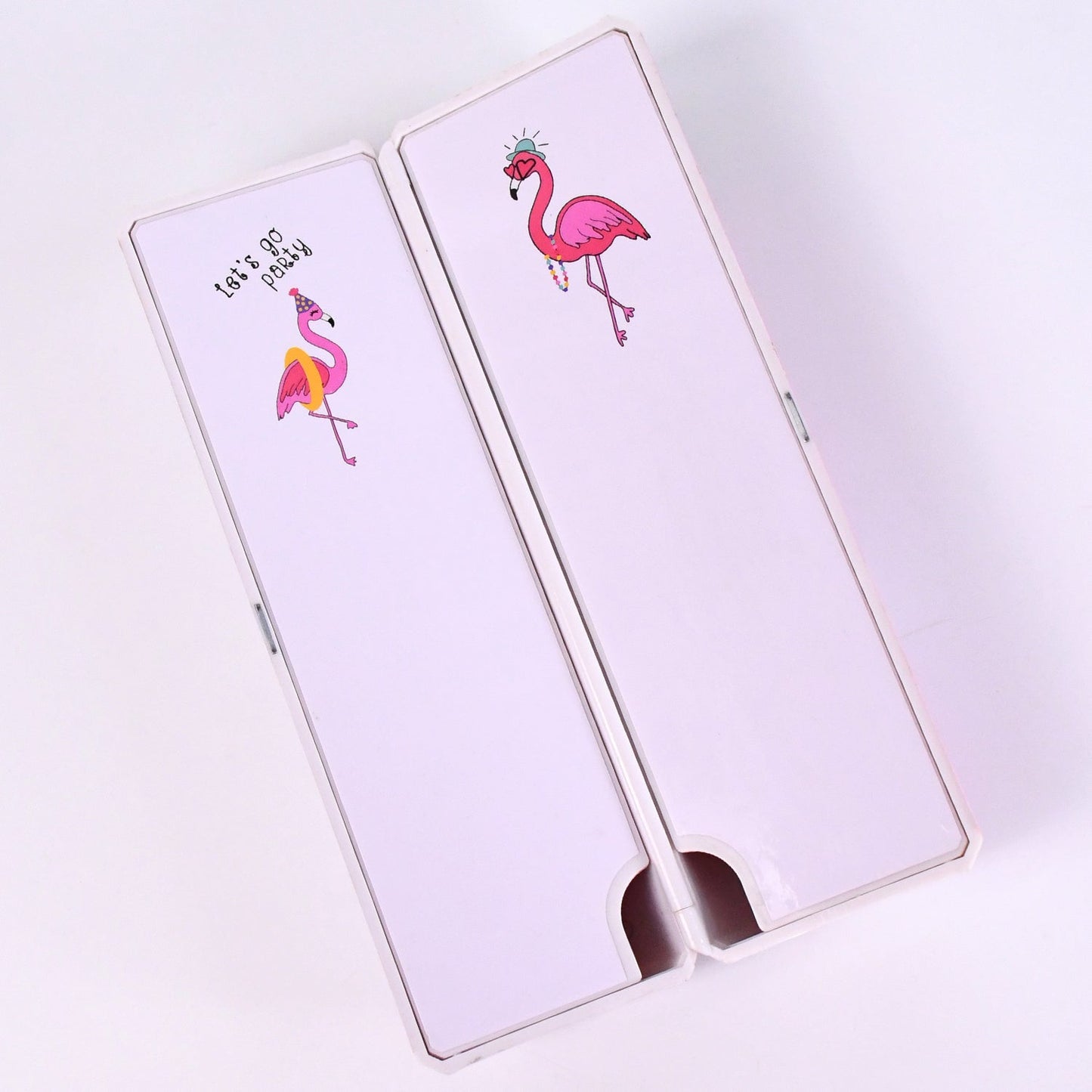 Side profile of the durable plastic pencil box, highlighting its compact design.
