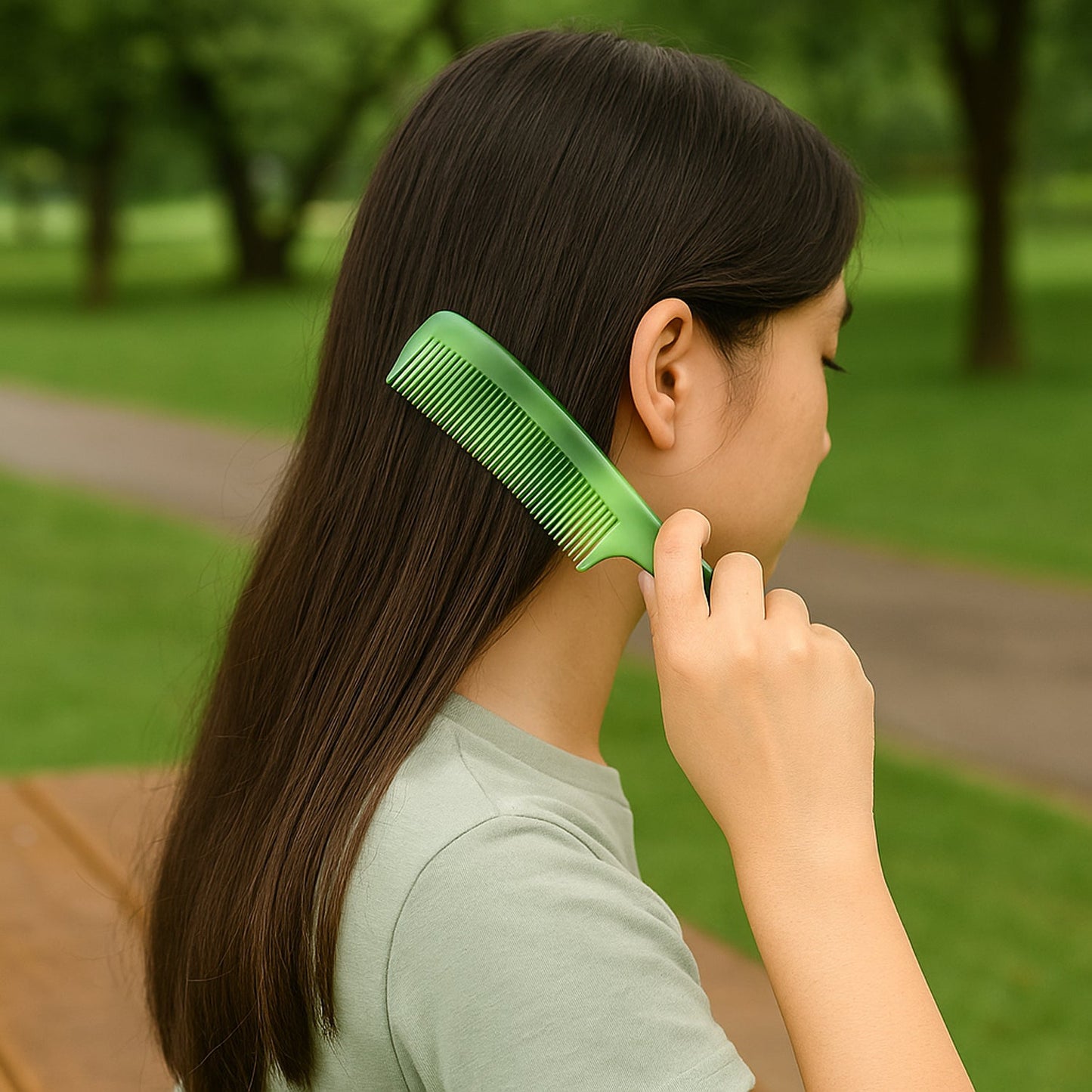 Closeup of multipurpose plastic hair combs from a 10-piece set