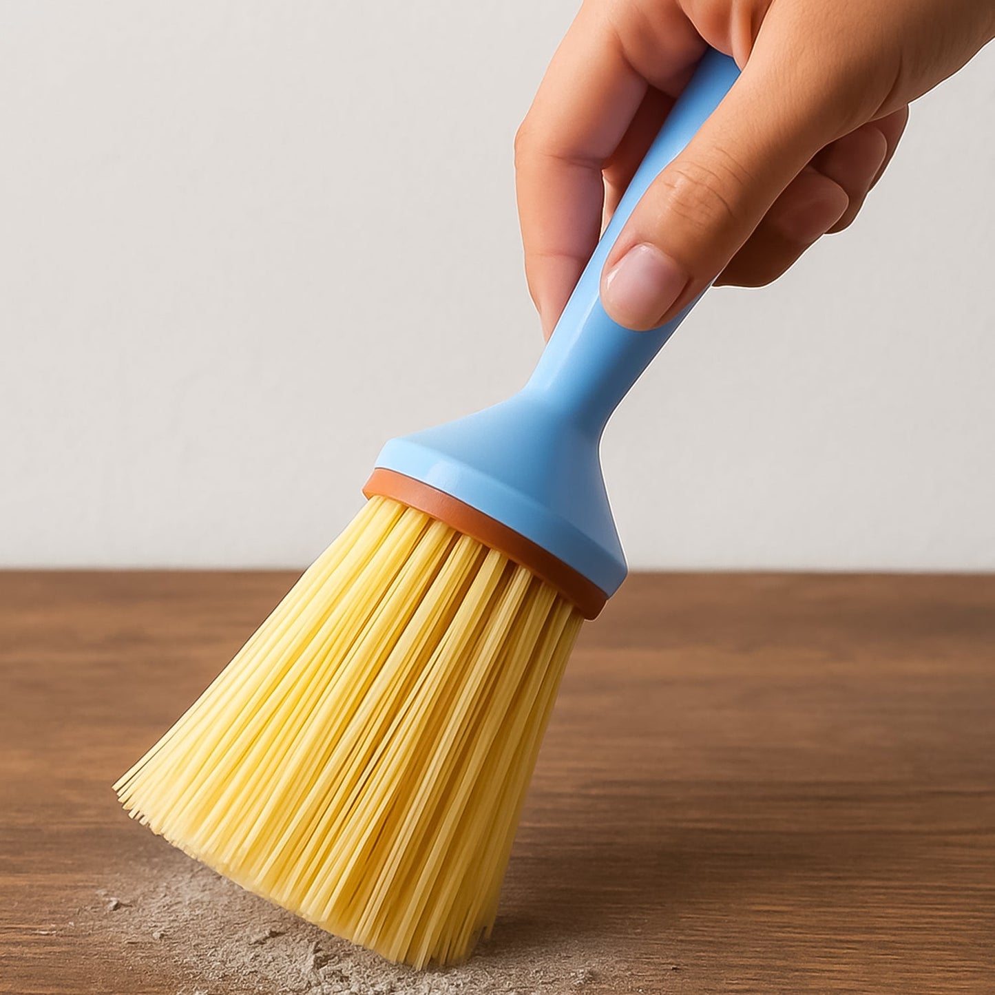 Compact cleaning brush with short plastic handle for tough scrubbing