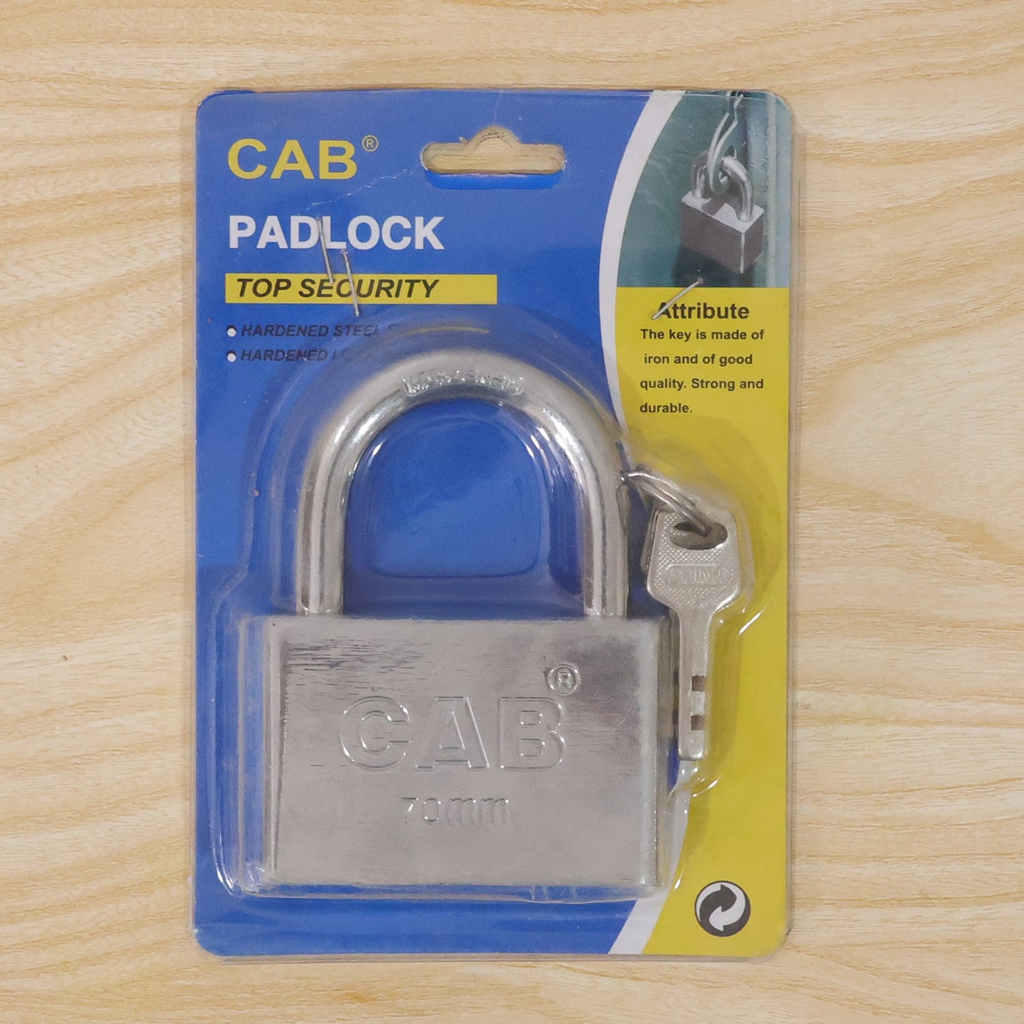 Detailed view of the lock body and hardened shackle of the premium heavy steel padlock.