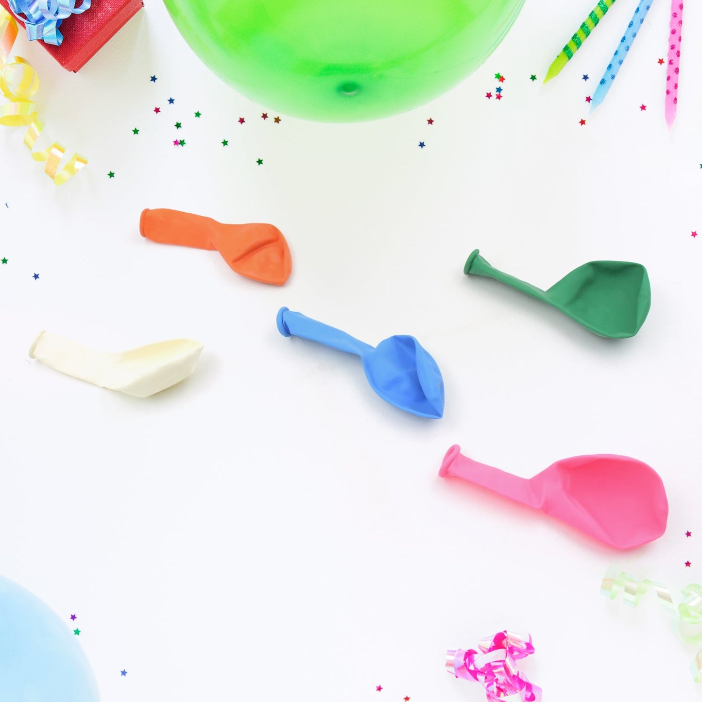 Set of diverse colored latex balloons for birthday parties and events.
