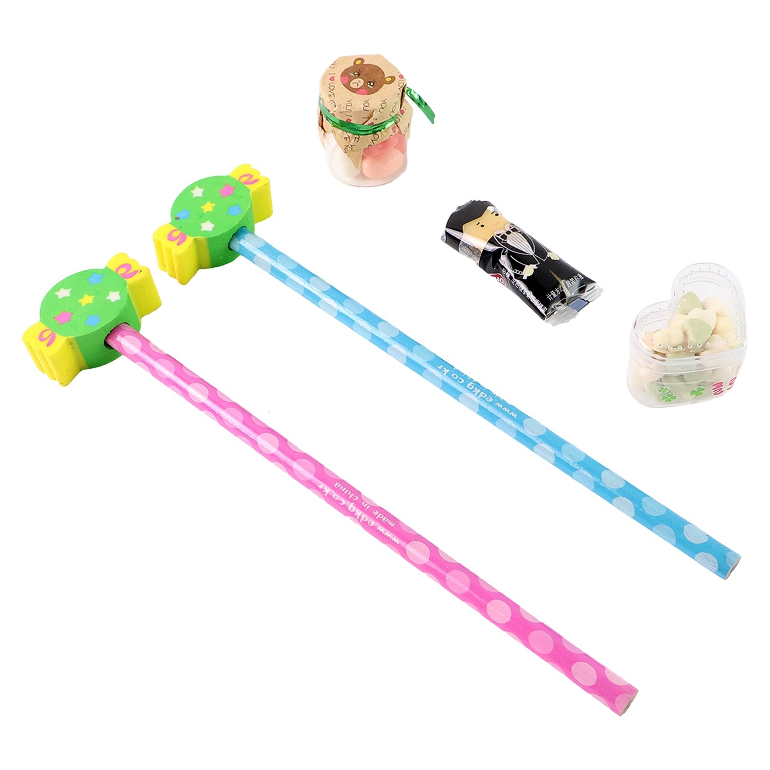 Fun Candy Pencil Kit for kids with decorative soft foam toppers and accessories