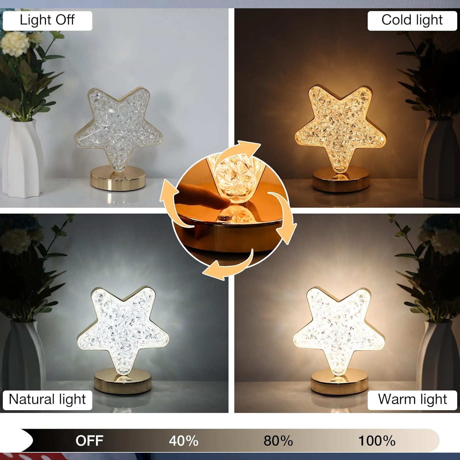 Hand adjusting the 3-way dimmable touch control on the Crystal Diamond Lamp.