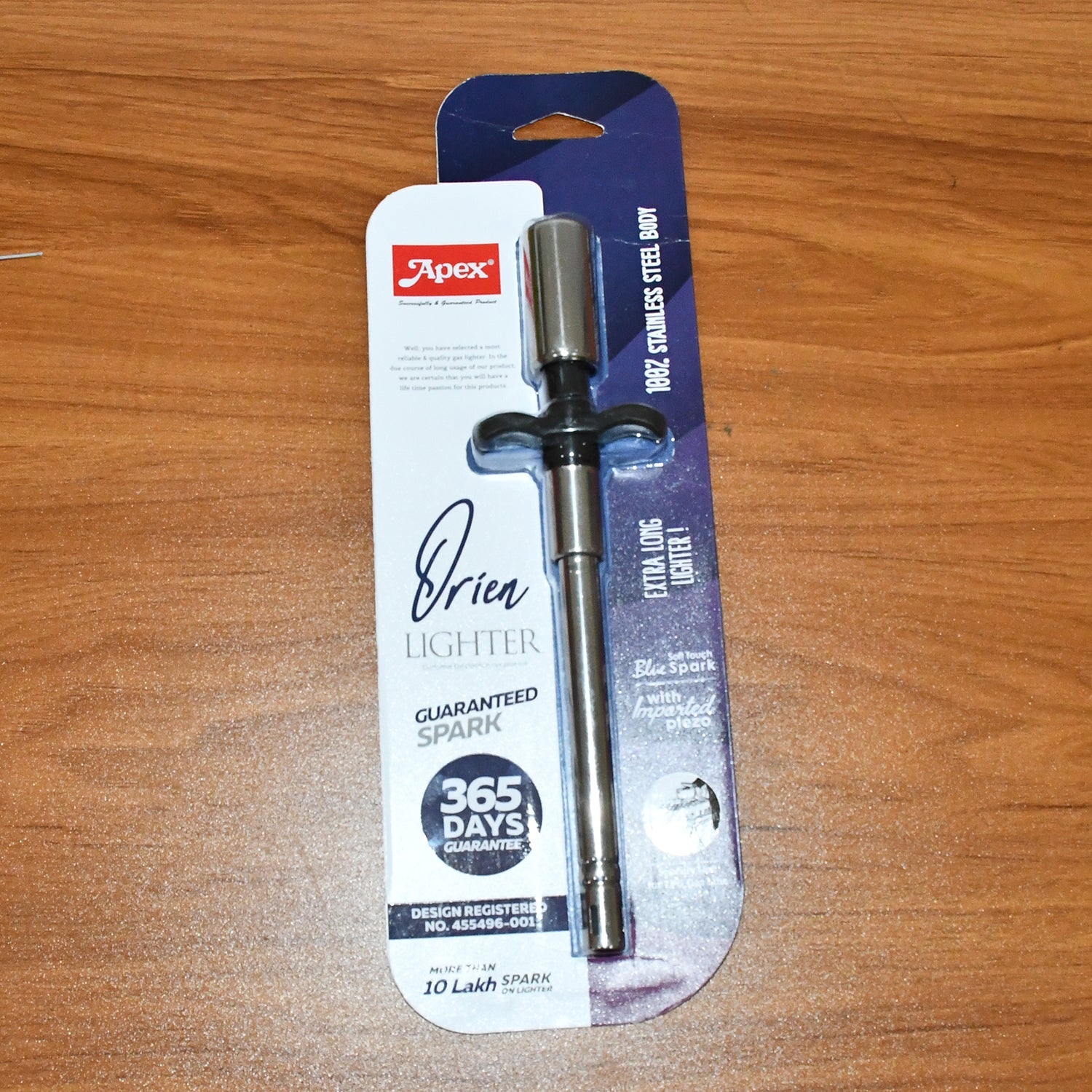 Top view of the Apex stainless steel gas stove lighter highlighting the finger guard