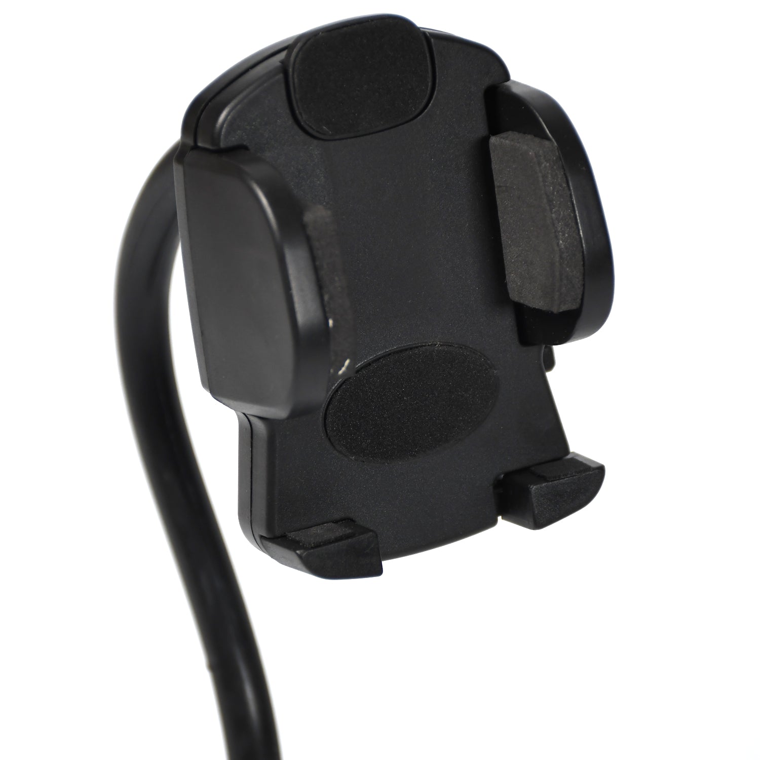 Ergonomic car phone holder with extended arm for easy accessibility.