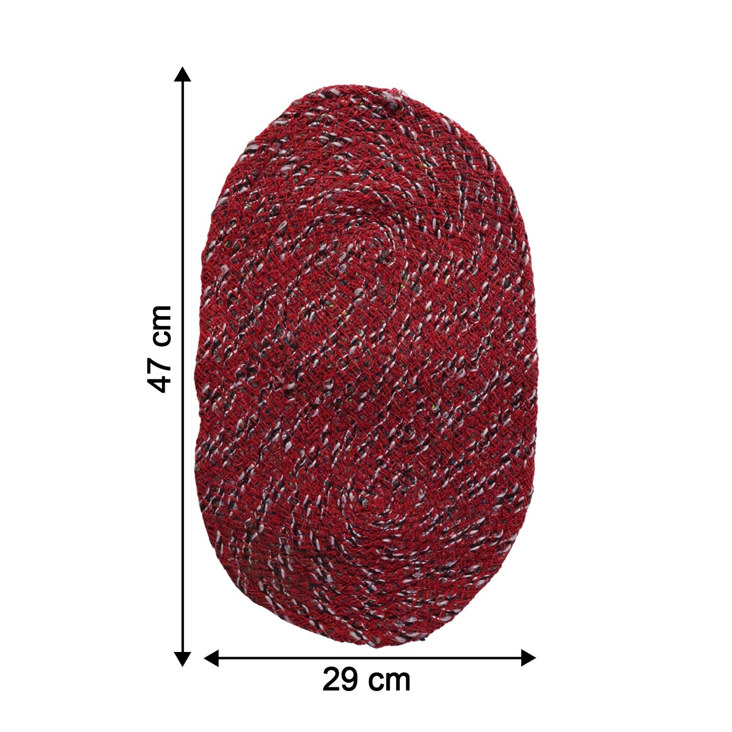 Close-up of red floor mat showing textured fabric