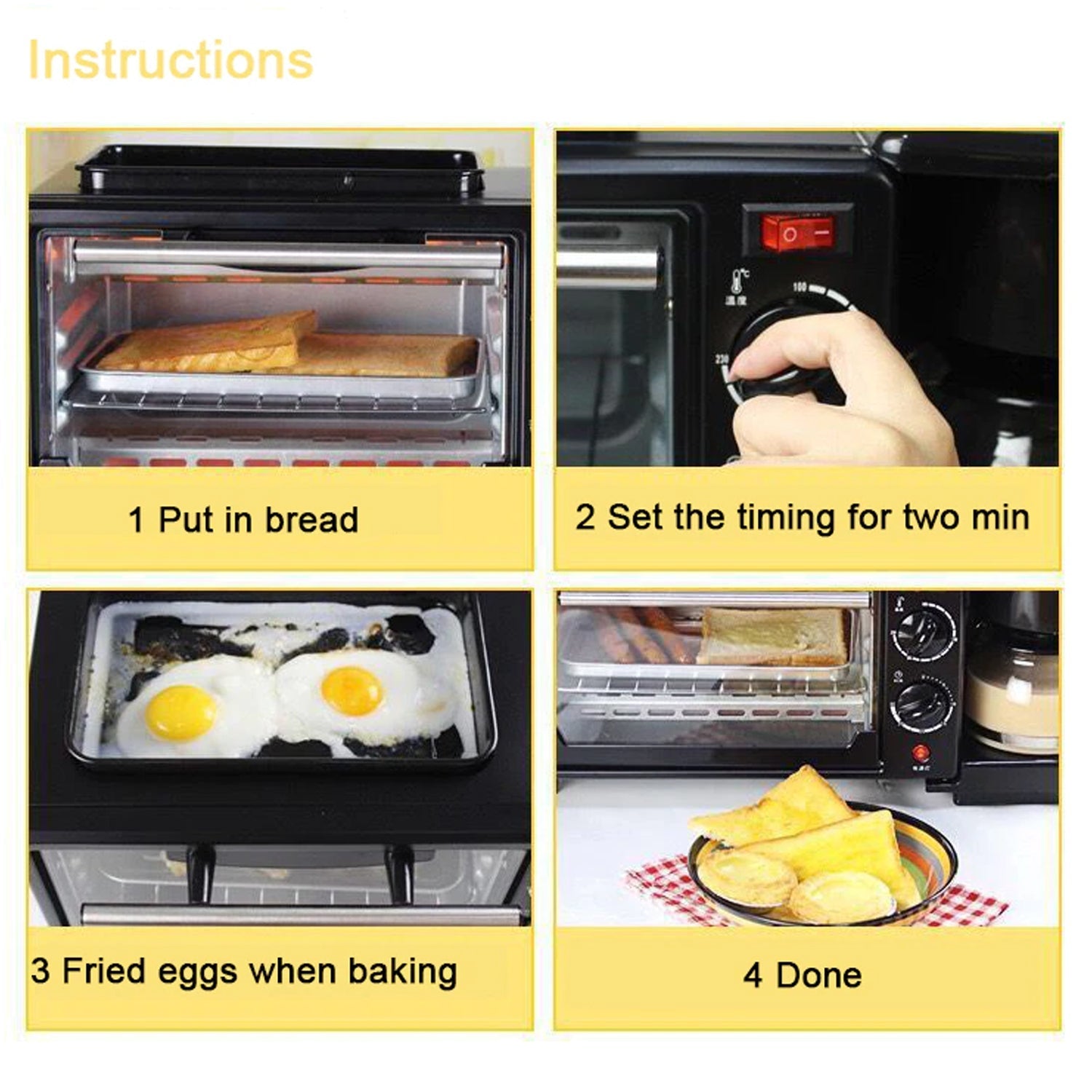 Grilling sausages and frying eggs simultaneously on the multifunctional breakfast maker.