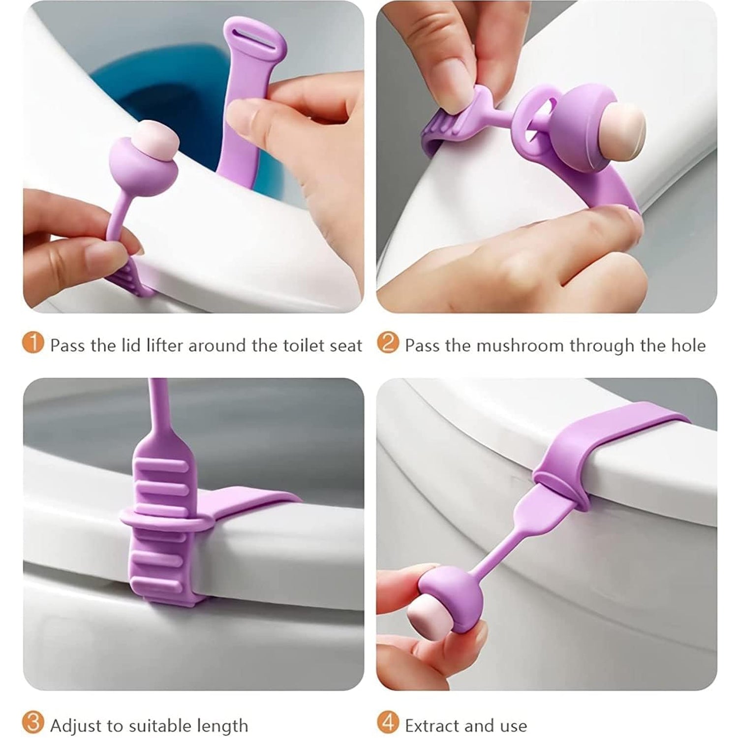 Bathora silicone toilet seat lifter band installed on a toilet seat.