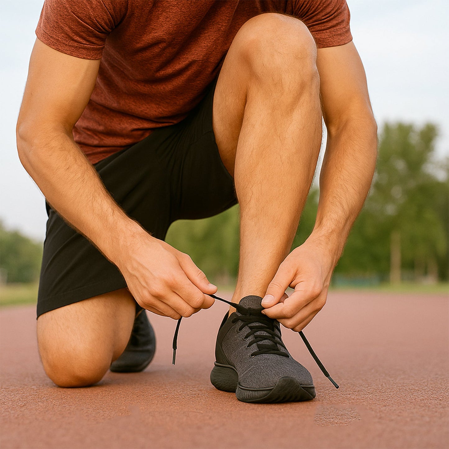 An athletic shoe with freshly laced, vibrant polyester shoelaces, ready for action.