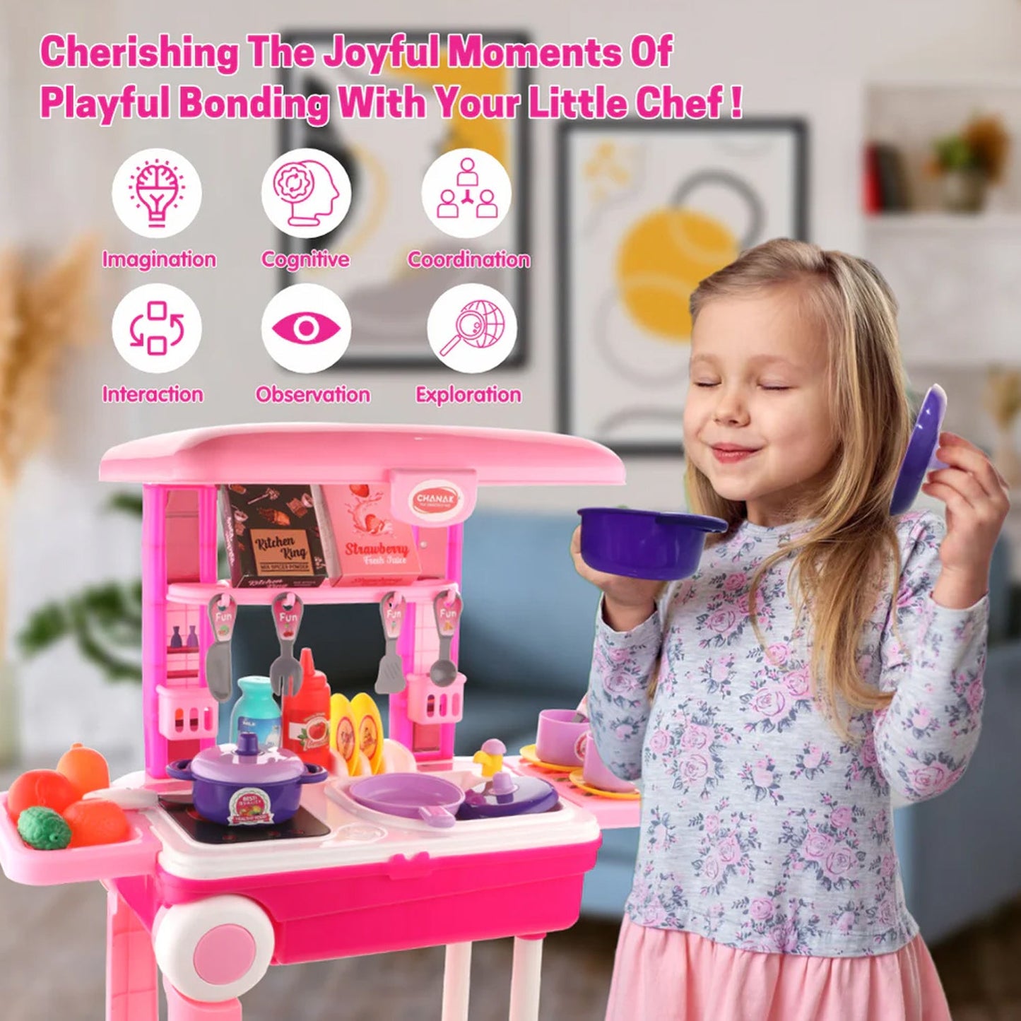 Kitchen set for kids accessories including pots and pans