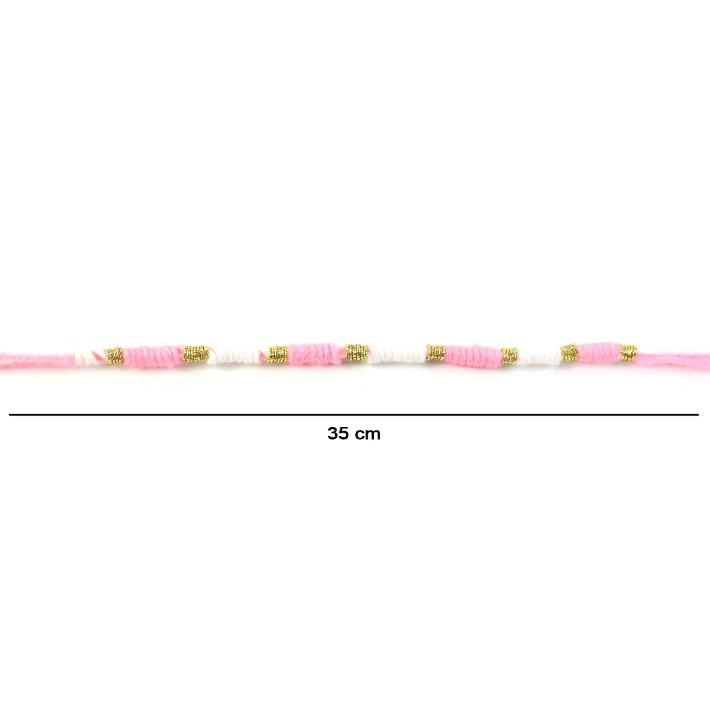 Pink & White Thread Rakhi on a hand