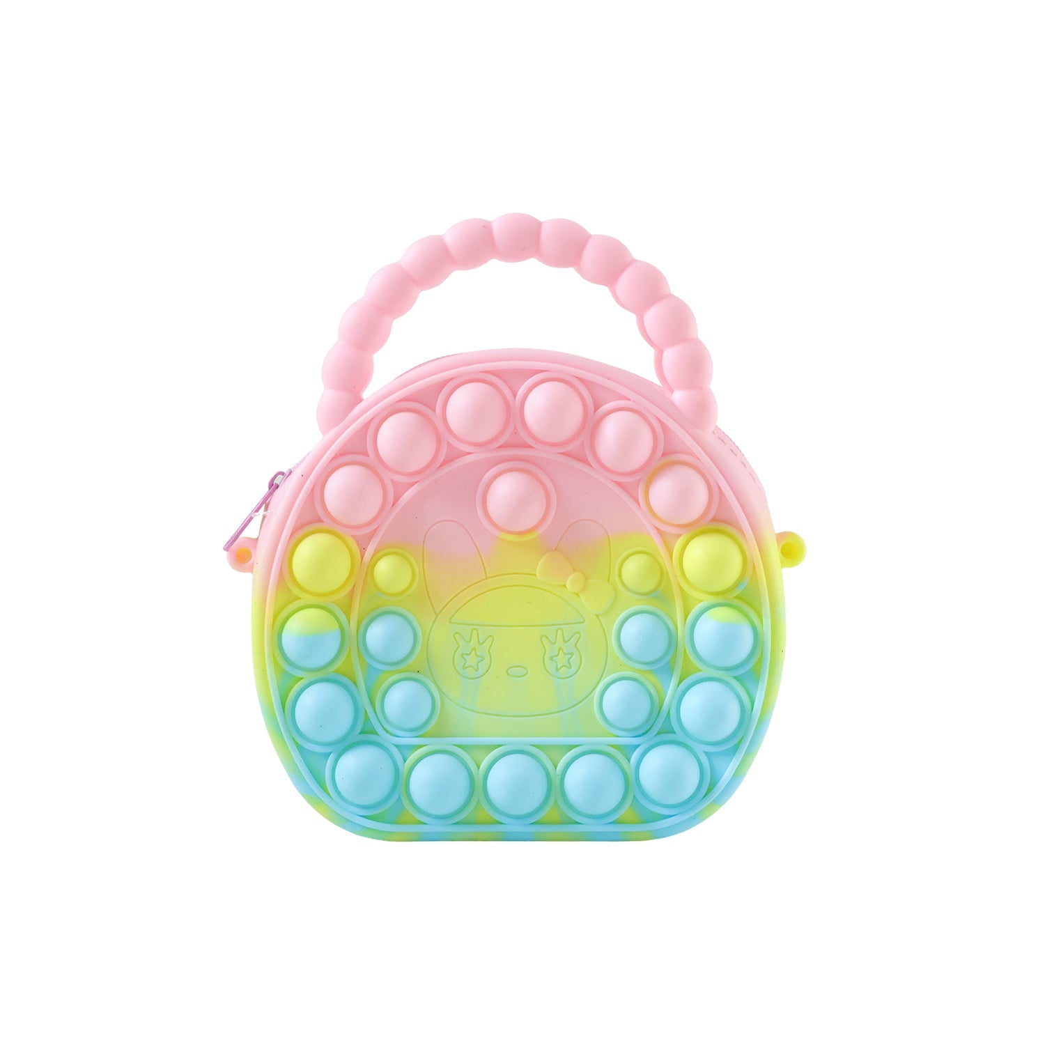 Round rainbow silicone coin purse featuring fun fidget bubble surface and zipper