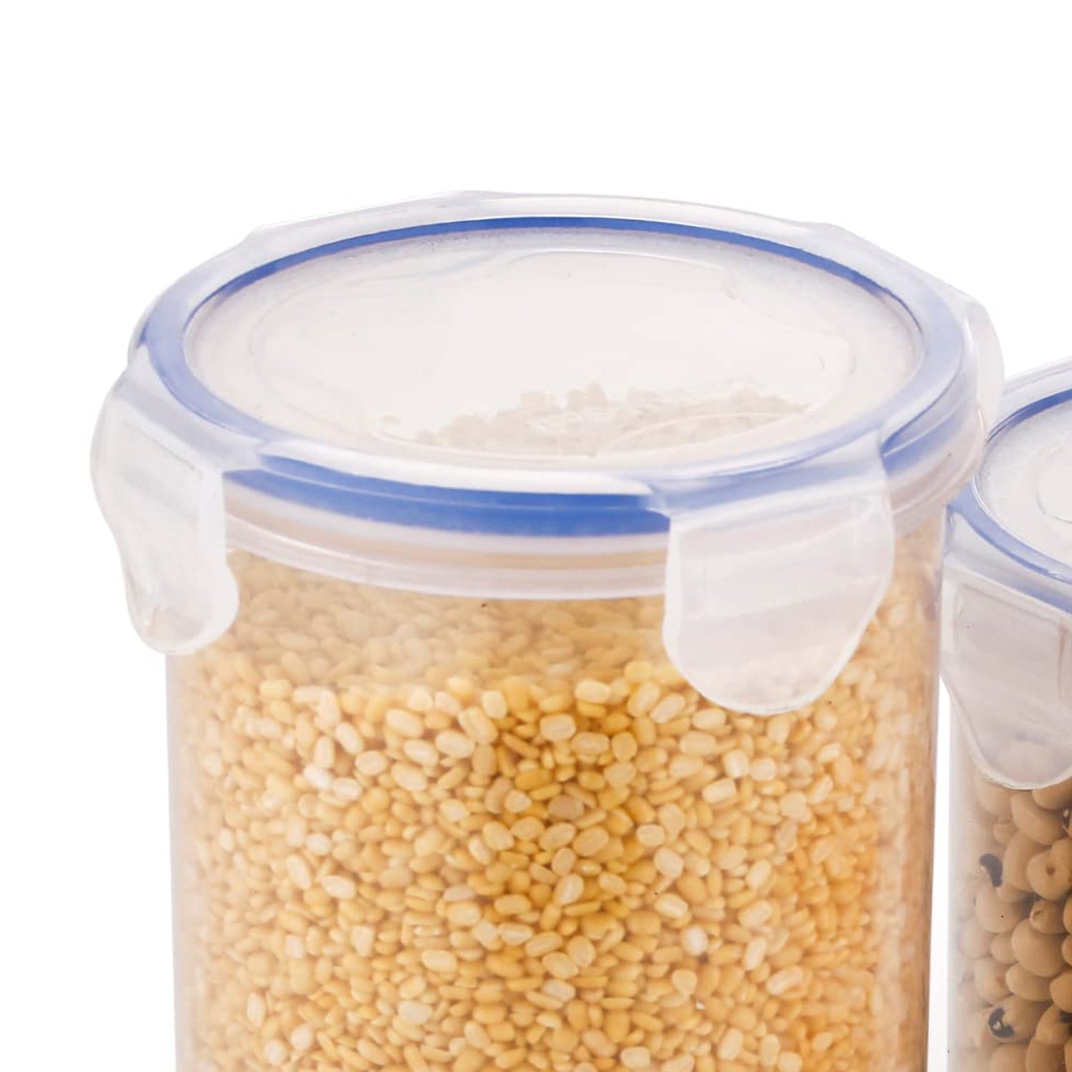 Close-up of the secure, leakproof lid on an Organivo airtight food storage container, highlighting the seal.