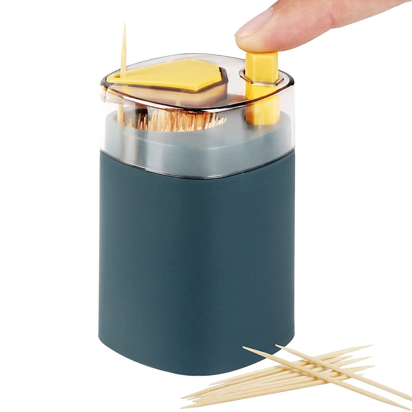 Automatic pop-up toothpick dispenser in white, ideal for kitchen counters.