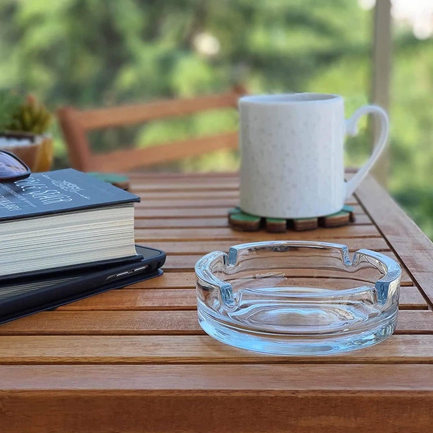 Close-up of the smooth, polished finish of the crystal glass ashtray.