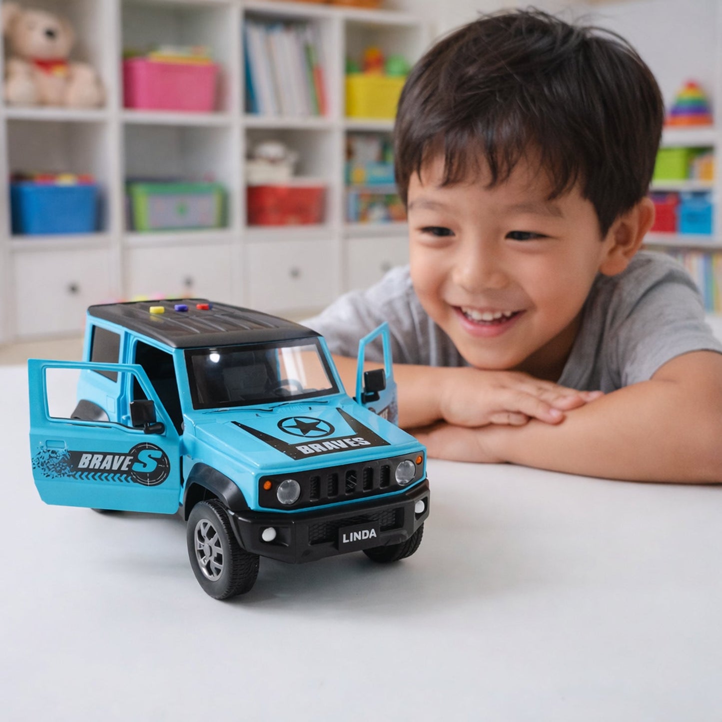 Battery operated off-road toy car for children with durable design