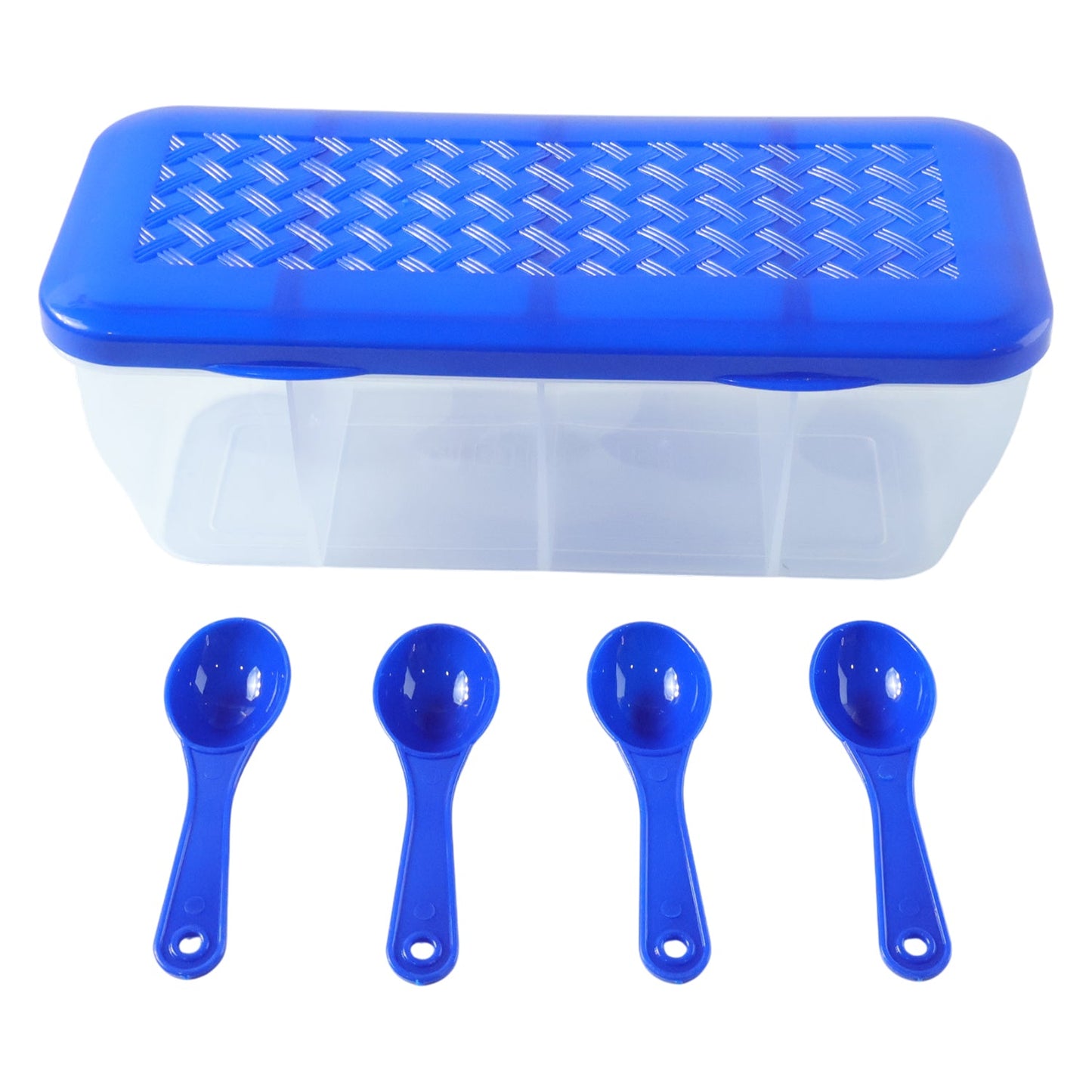 Multipurpose 4-section container with its transparent lid closed, showcasing compact design.