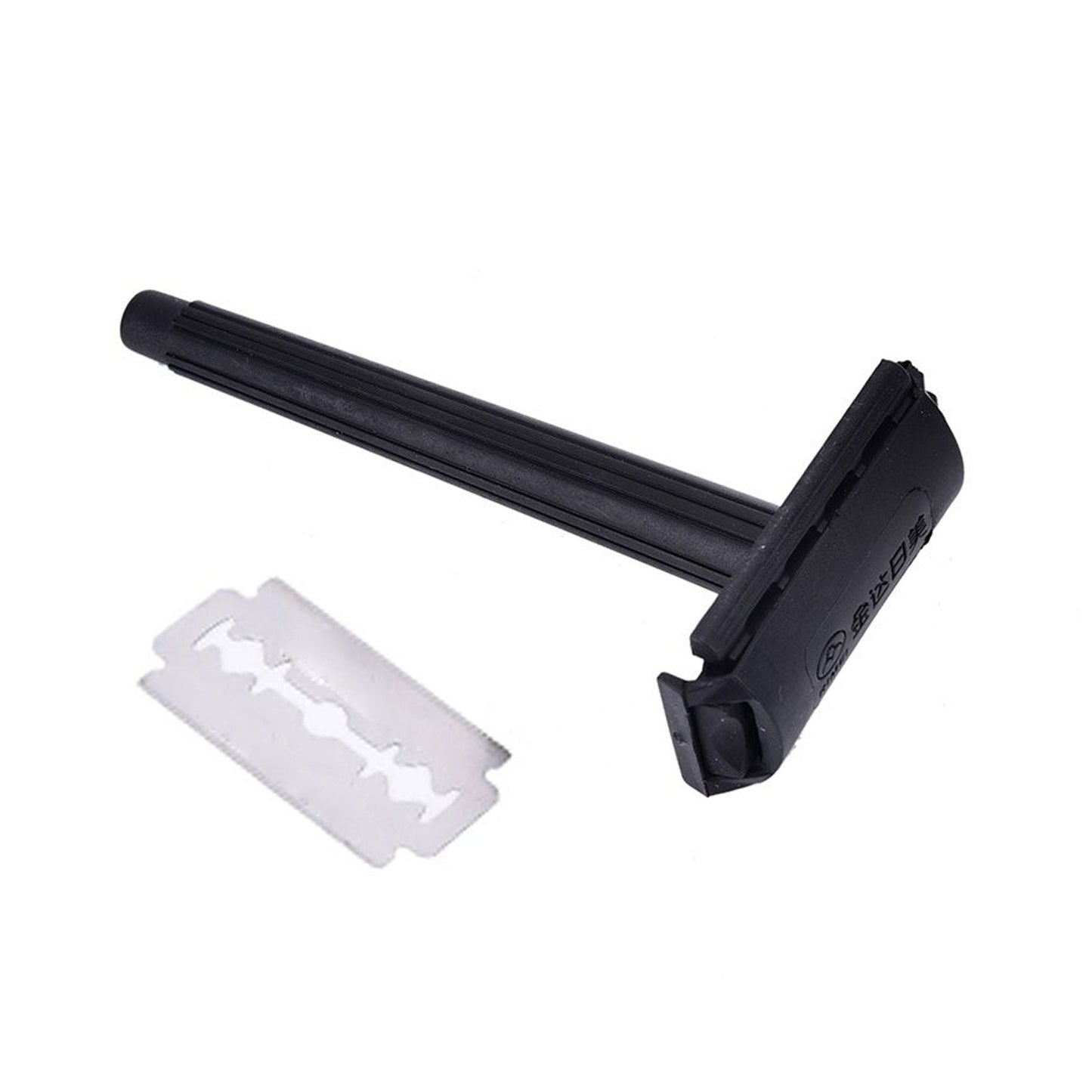 Ergonomic plastic grip handle of a men's shaving razor for comfortable use.