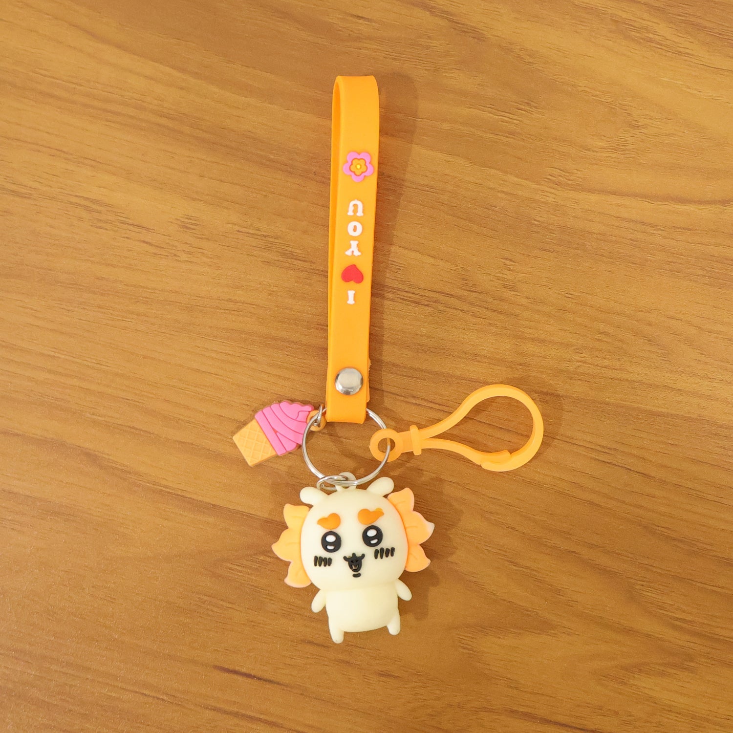 Cute animal ice cream keychain with secure metal ring
