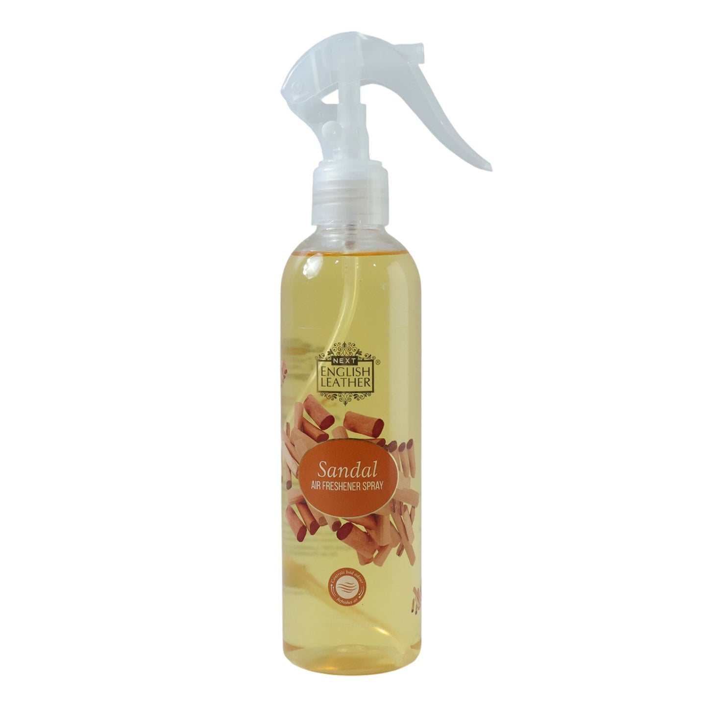 Side view of air freshener spray bottle with sandal fragrance
