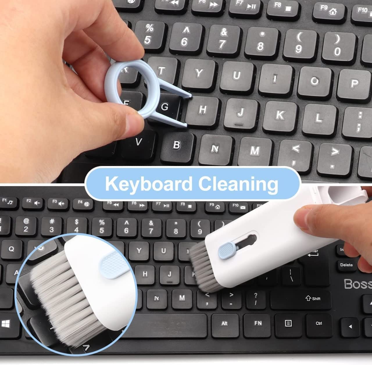 Using the screen cleaning spray and flannel wipe from the kit on a smartphone display.