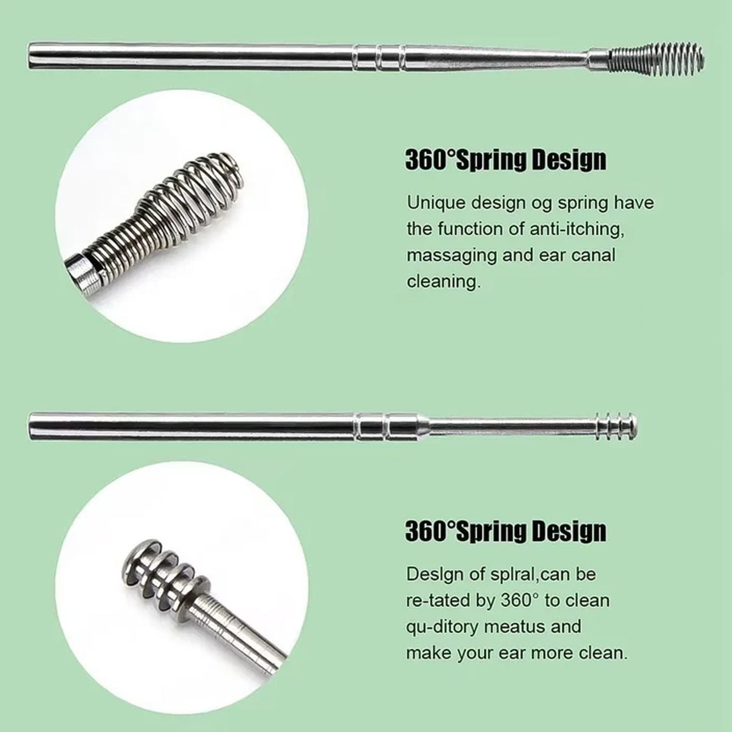 Ergonomic stainless steel ear cleaning kit tools for controlled handling