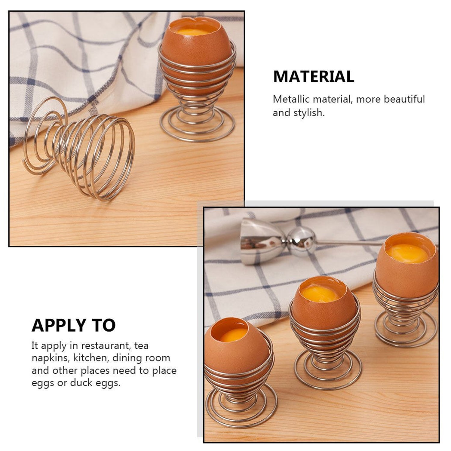 Polished stainless steel egg cup holder showcasing round base stability