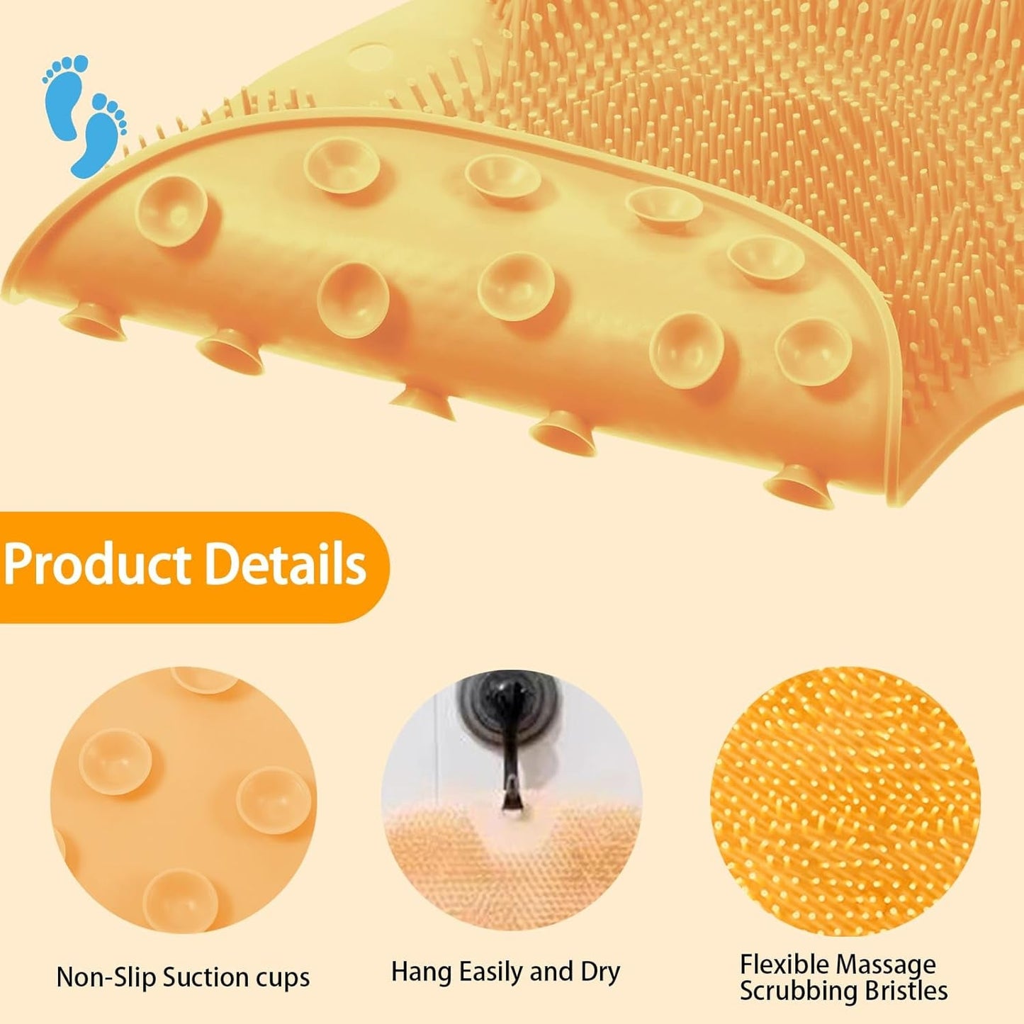 Silicone foot scrubber bath mat with massage brush for exfoliating and cleaning feet