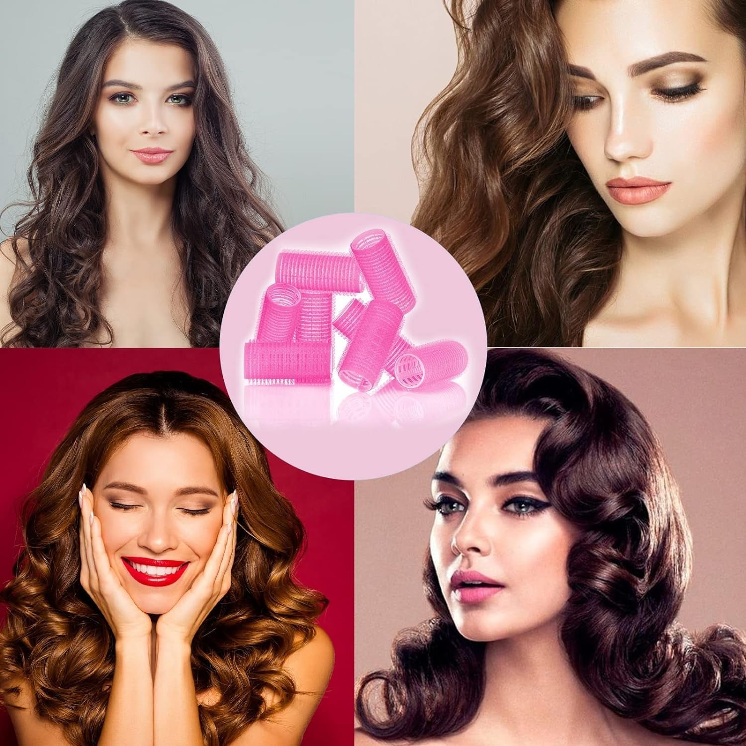 Set of reusable self-grip hair curlers without clips or pins