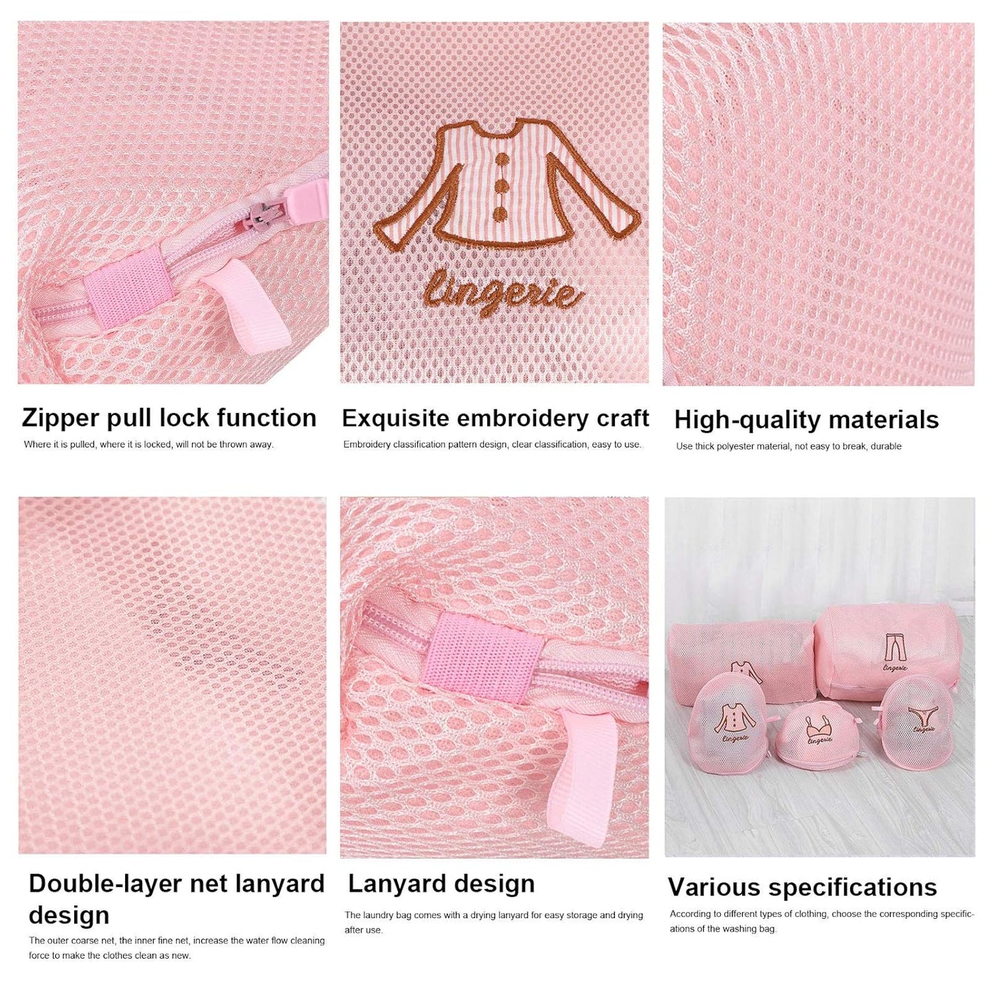 Delicate lingerie items placed inside the protective wash bag.