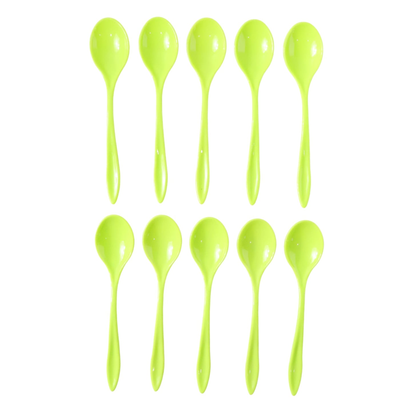 Side profile of a durable plastic spoon, ideal for everyday meals.
