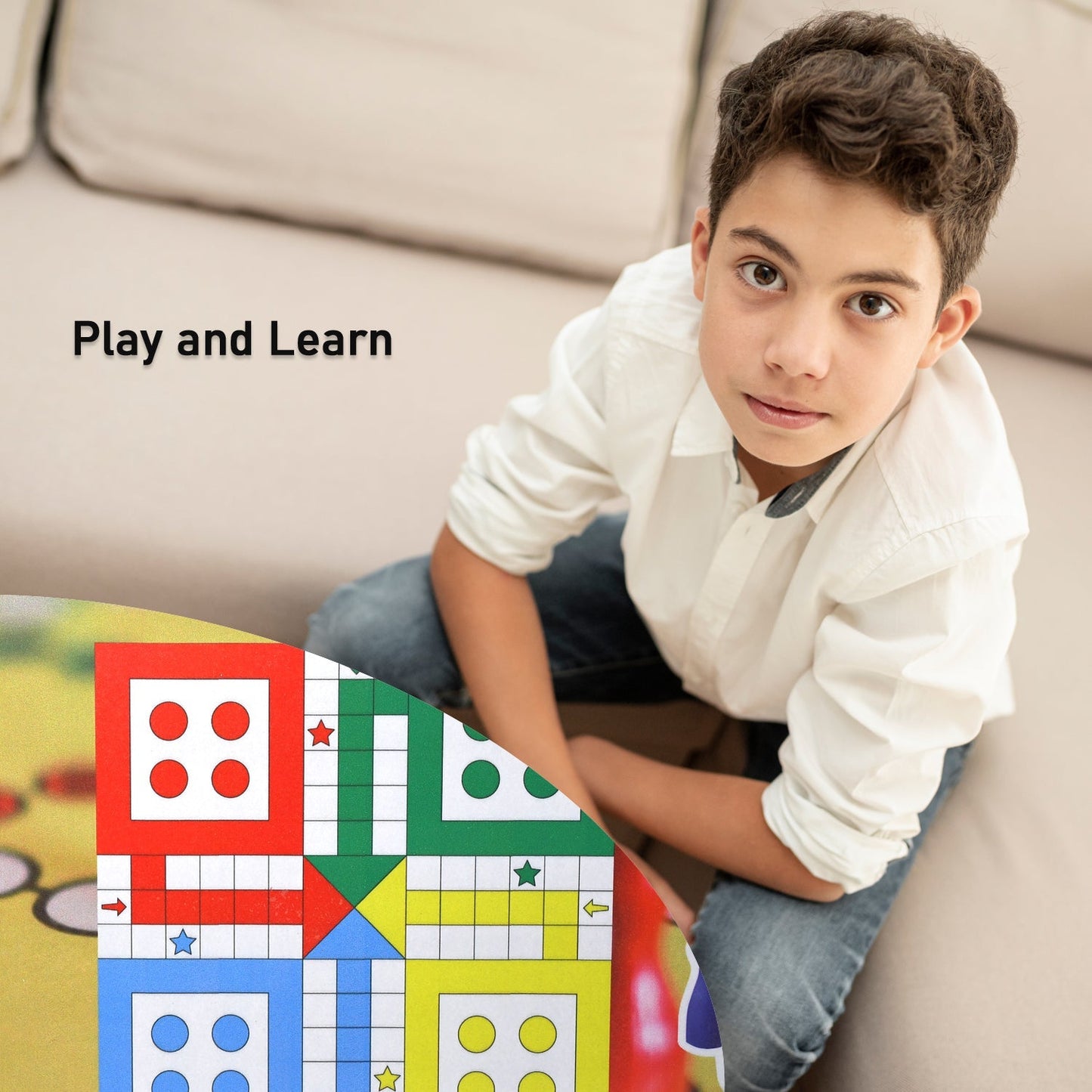 Foldable lap desk with vibrant Ludo design, ideal for children's activities.