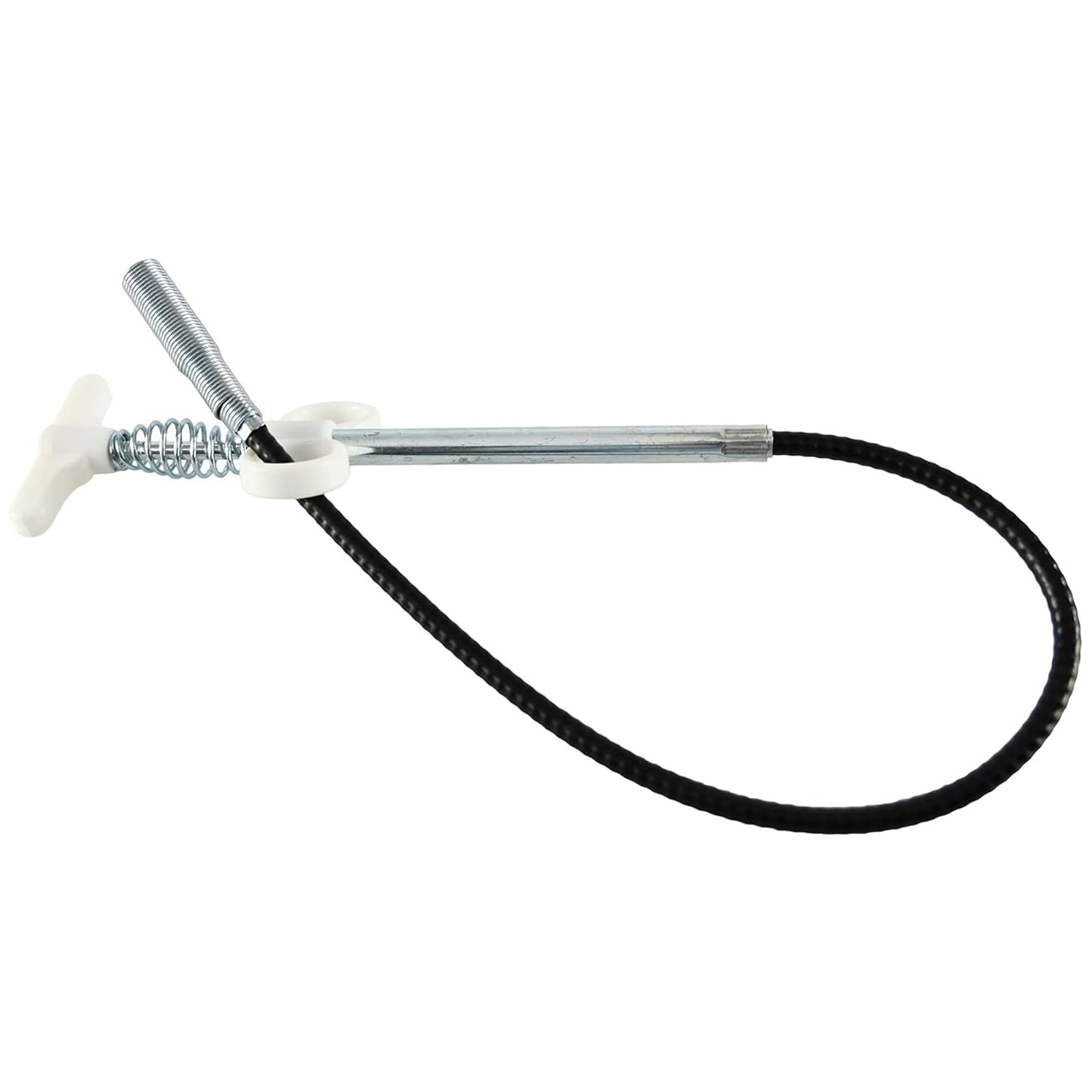 The flexible shaft of the Drain Cleaner Tool being inserted into a clogged drainage pipe.