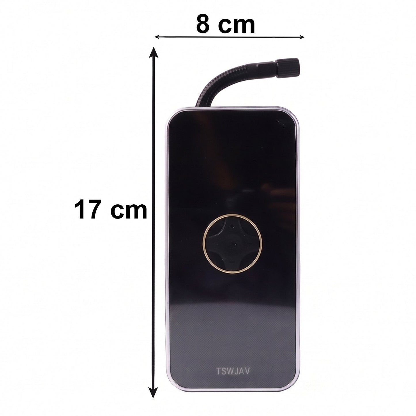 Size guide for portable electric tyre pump with compact dimensions