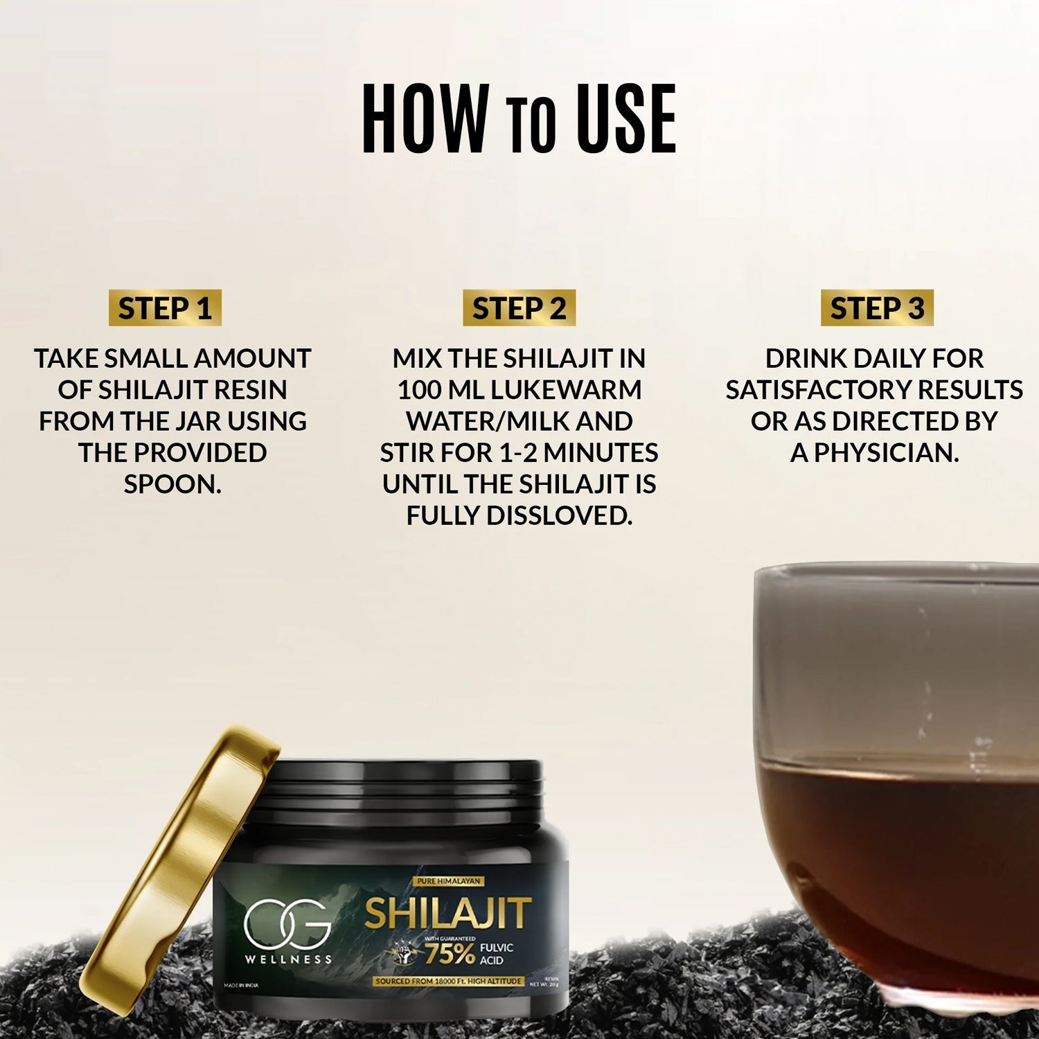 Luxury packaging of OG Wellness Pure Himalayan Shilajit resin