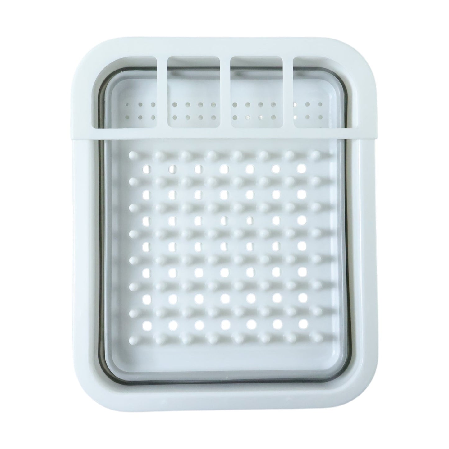Plastic dish rack organizing plates and utensils
