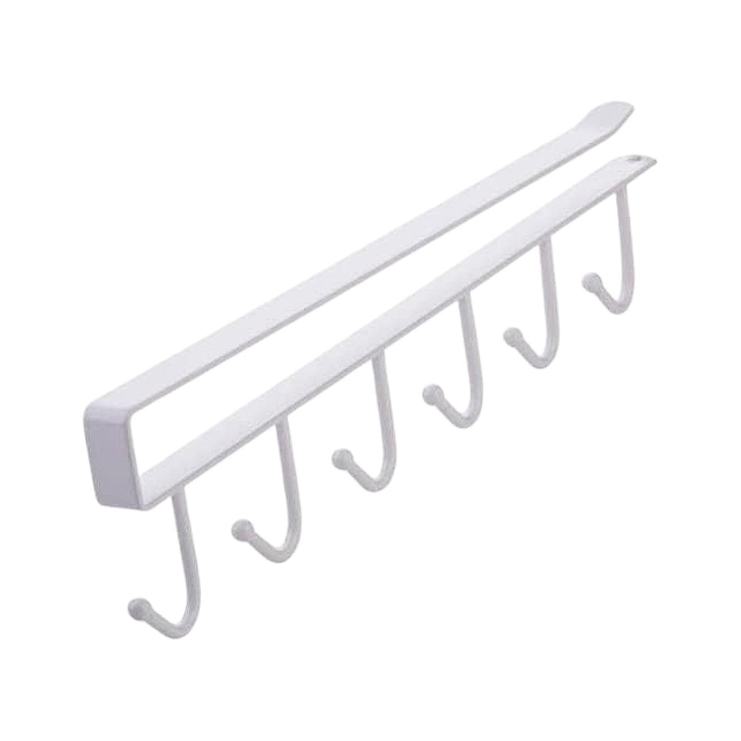 Metal under-shelf rack used in closet for hanging belts and ties