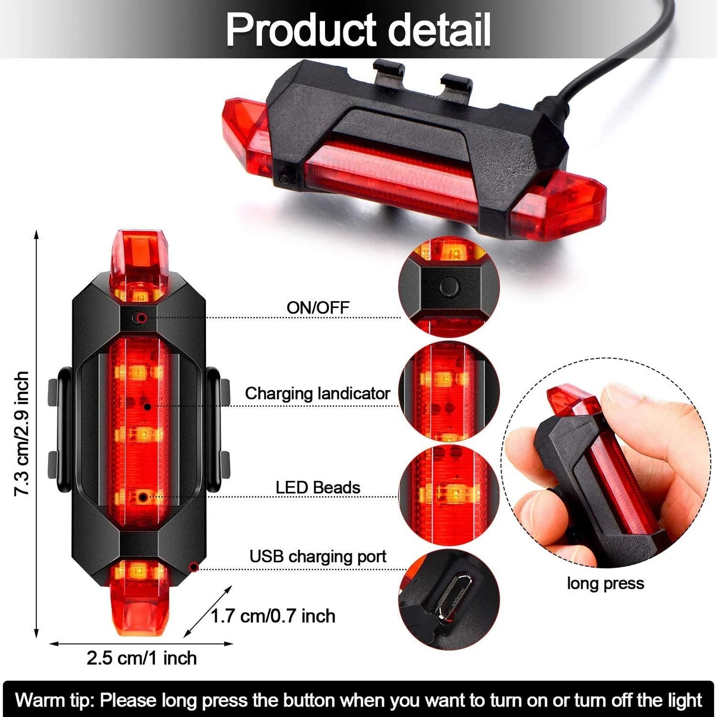 USB charging port on bicycle LED tail light for convenient recharging
