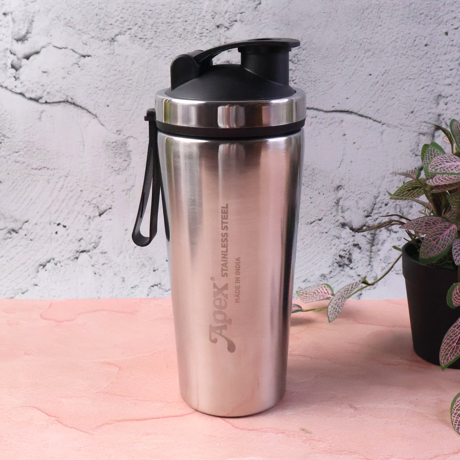 Fitness shaker bottle with spring whisk for smooth protein mixing