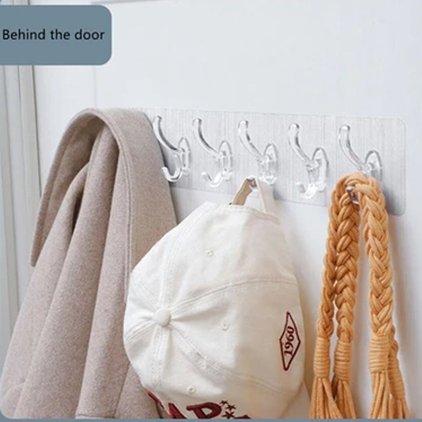 Side view of the sturdy 6-hook rail showcasing its smooth, protective hook caps.