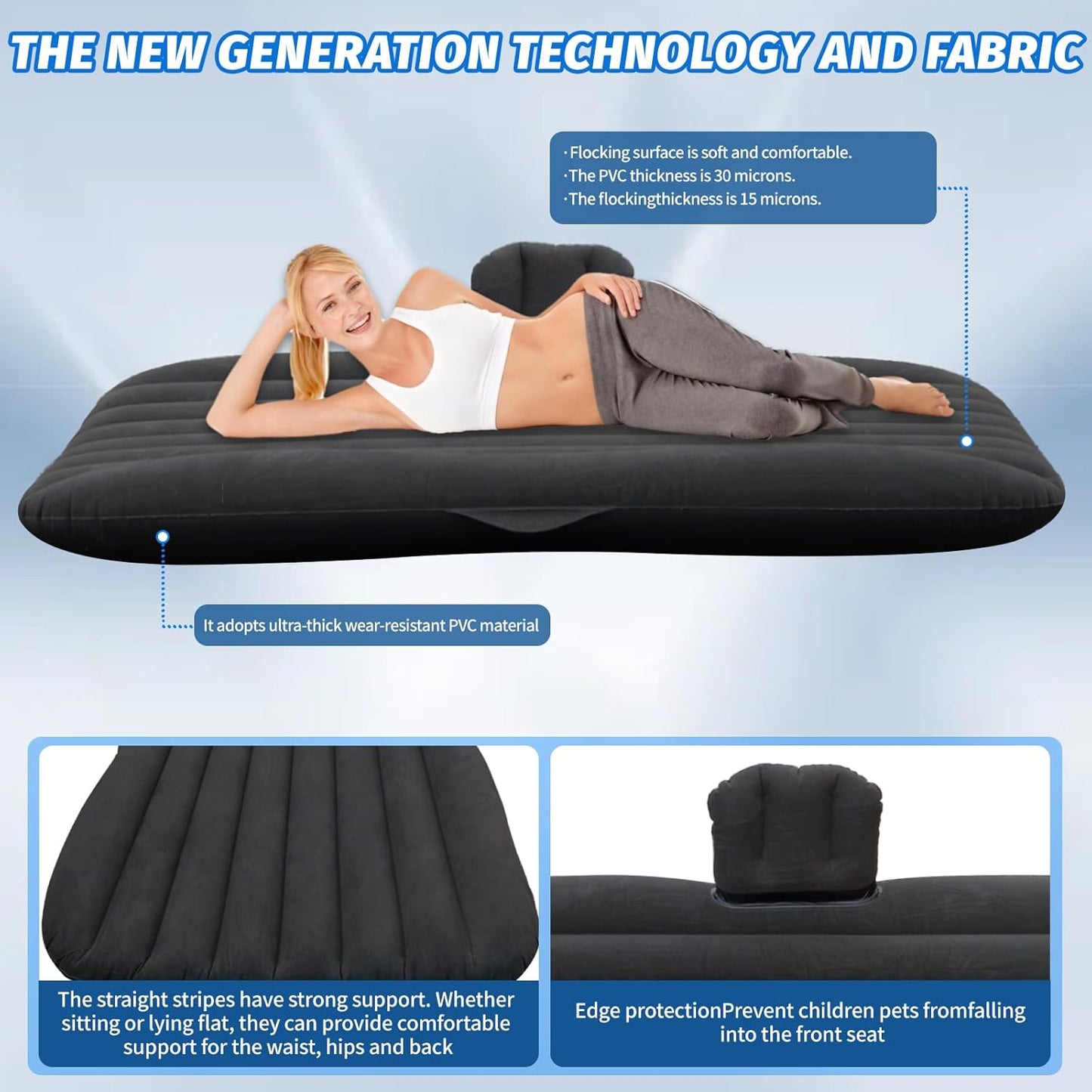 Inflatable car air mattress showcasing cushioned comfort and body support