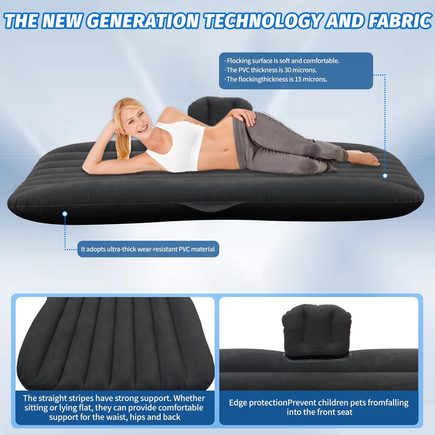 Inflatable car air mattress showcasing cushioned comfort and body support