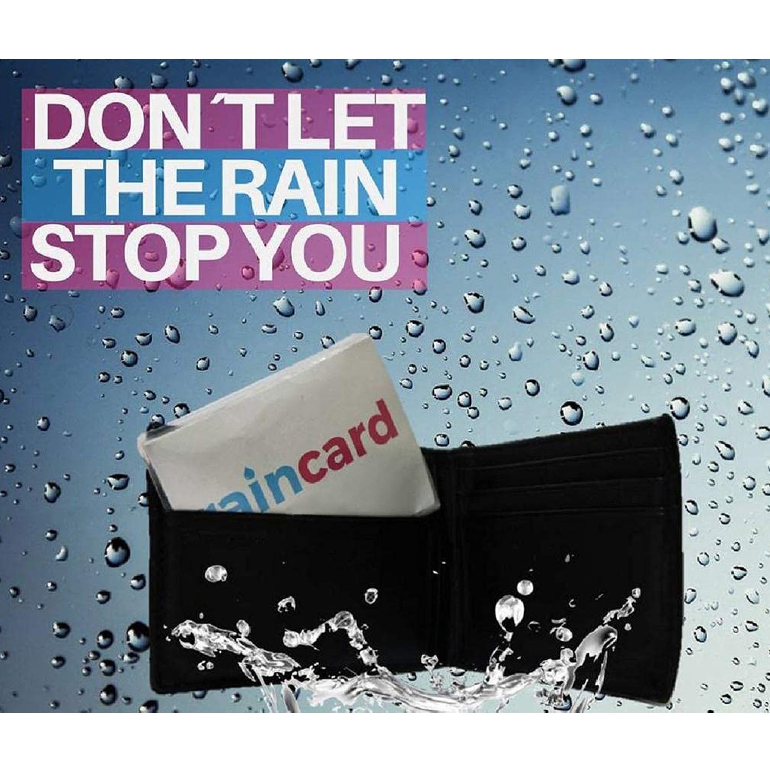 Individual wearing emergency raincoat card outdoors in wet weather