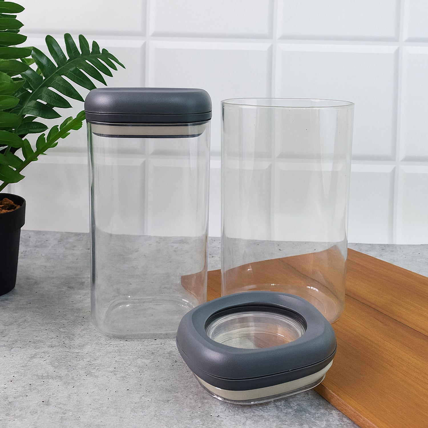 Stackable kitchen storage containers made of BPA-free plastic