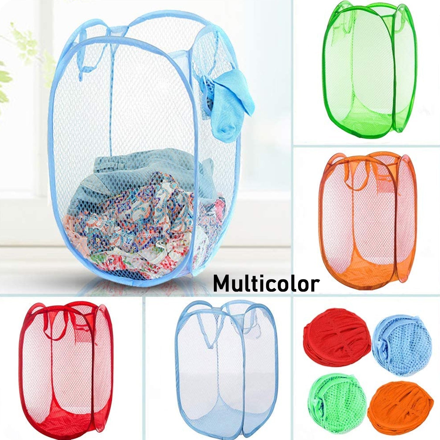 Compact foldable multipurpose storage basket, ideal for travel.