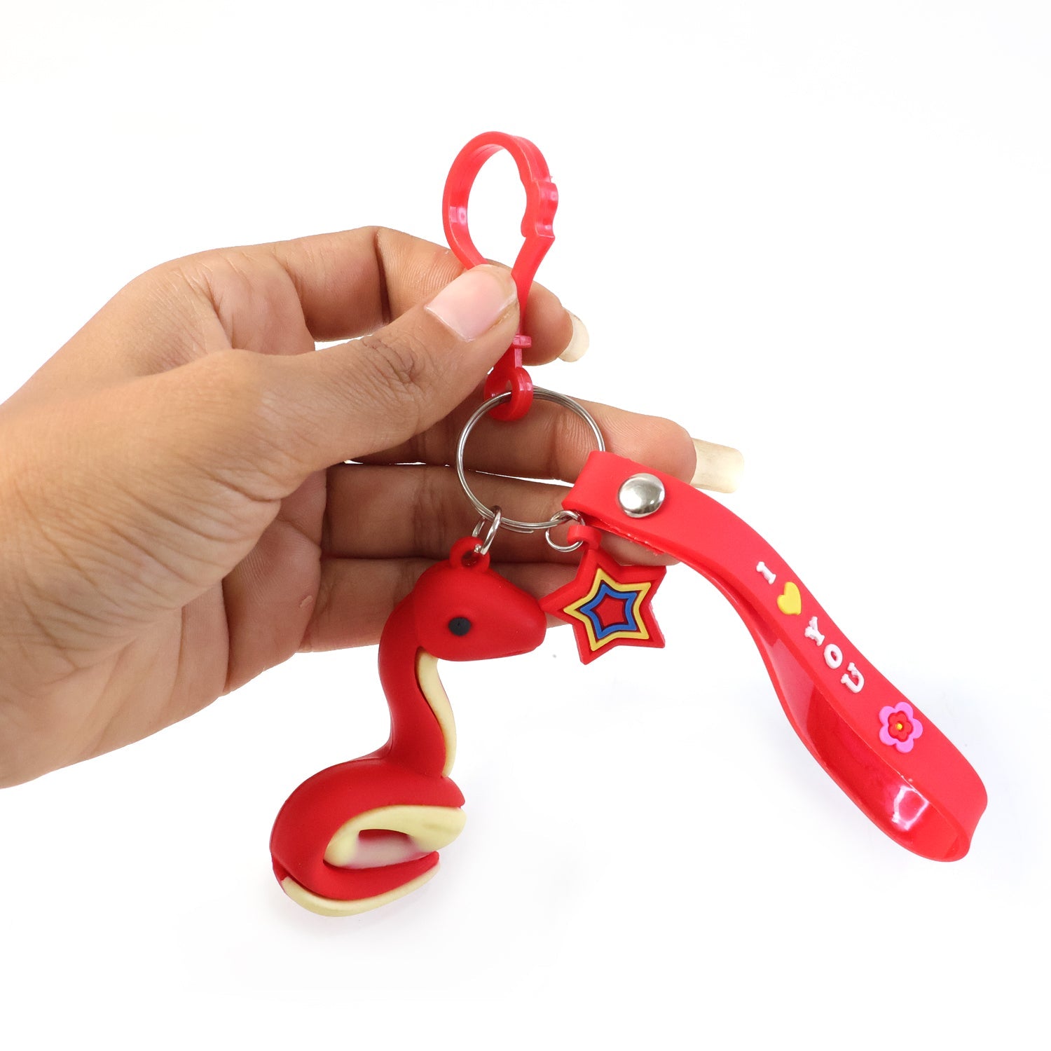 Kids school bag charm with snake shape keyring and strap