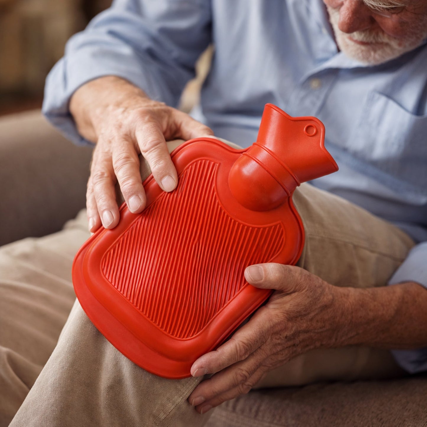 Textured rubber hot water bag to evenly distribute warmth on body
