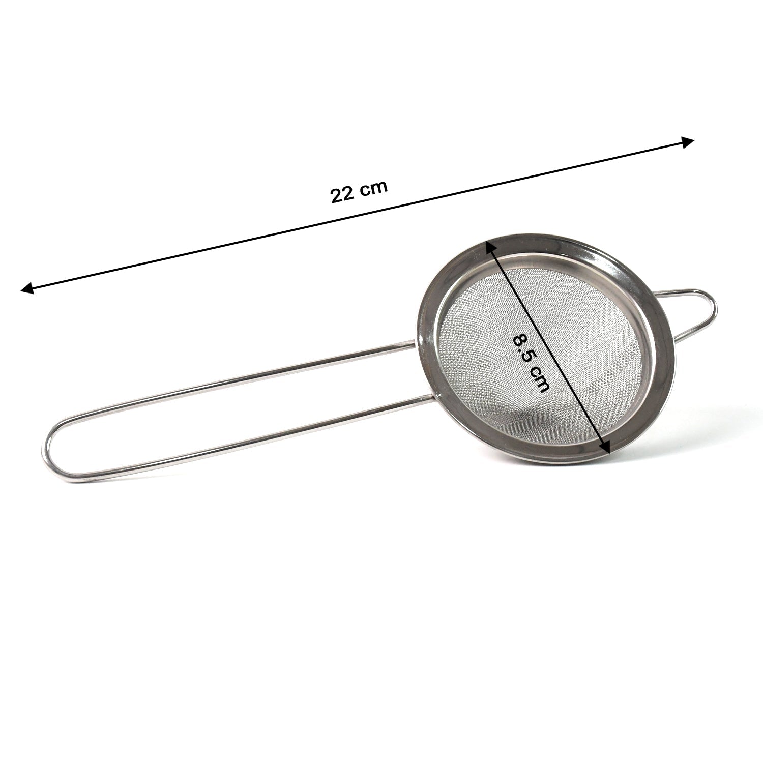 Close-up view of stainless steel fine mesh strainer for kitchen filtering
